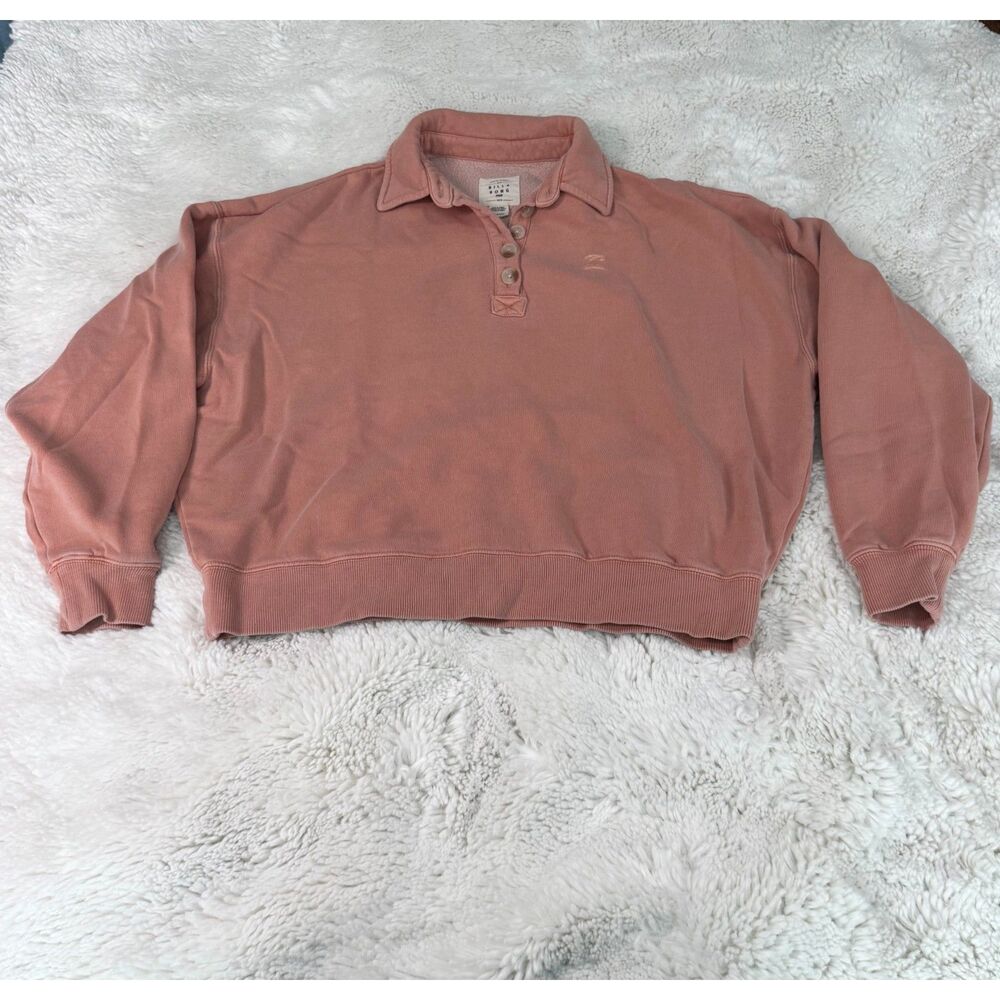 Billabong Polo Pullover Sweatshirt XS Dusty Rose Pink Collared Y2K Surf